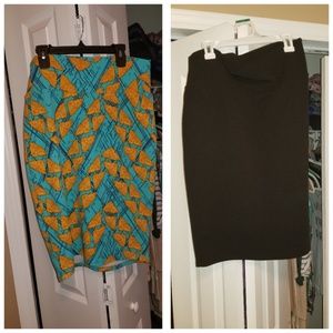 2 lularoe cassie skirts solid black and pattern